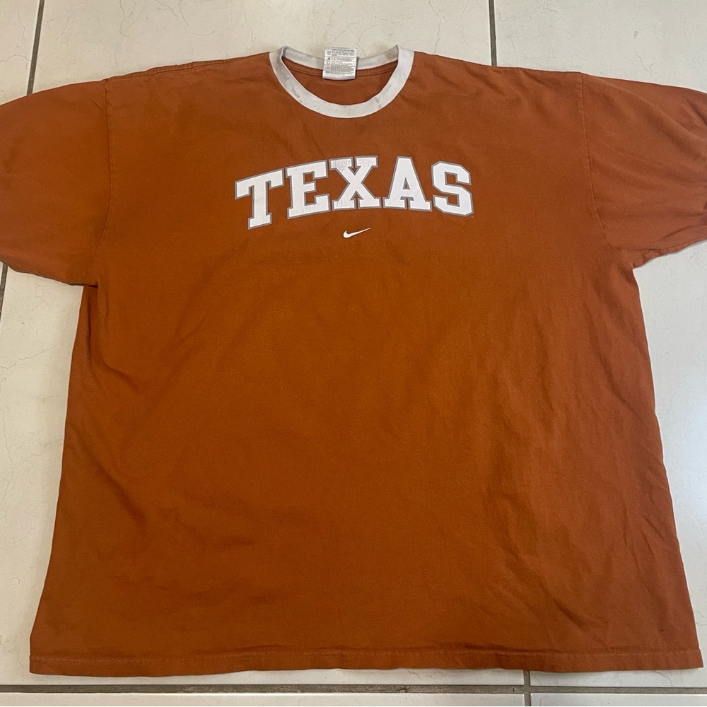 Vintage Y2K Burnt Orange NIKE Swoosh UT Texas Longhorns Austin Hook Em Shirt XXL